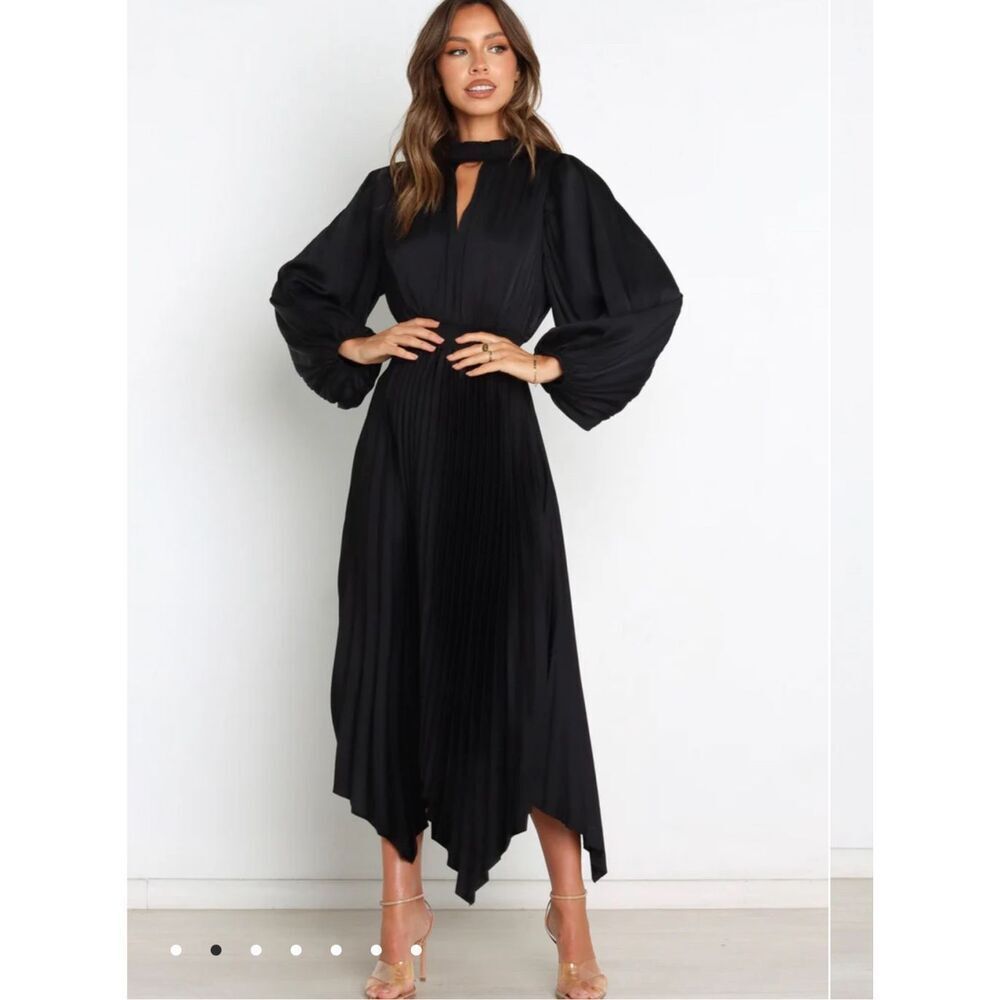 Petal & Pup ELOISE DRESS BLACK Pleated Maxi Dress Size 6 New